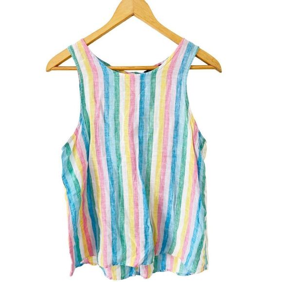 Lord & Taylor Petite Pastel Rainbow Stripes Linen Sleeveless Blouse - Picture 1 of 8